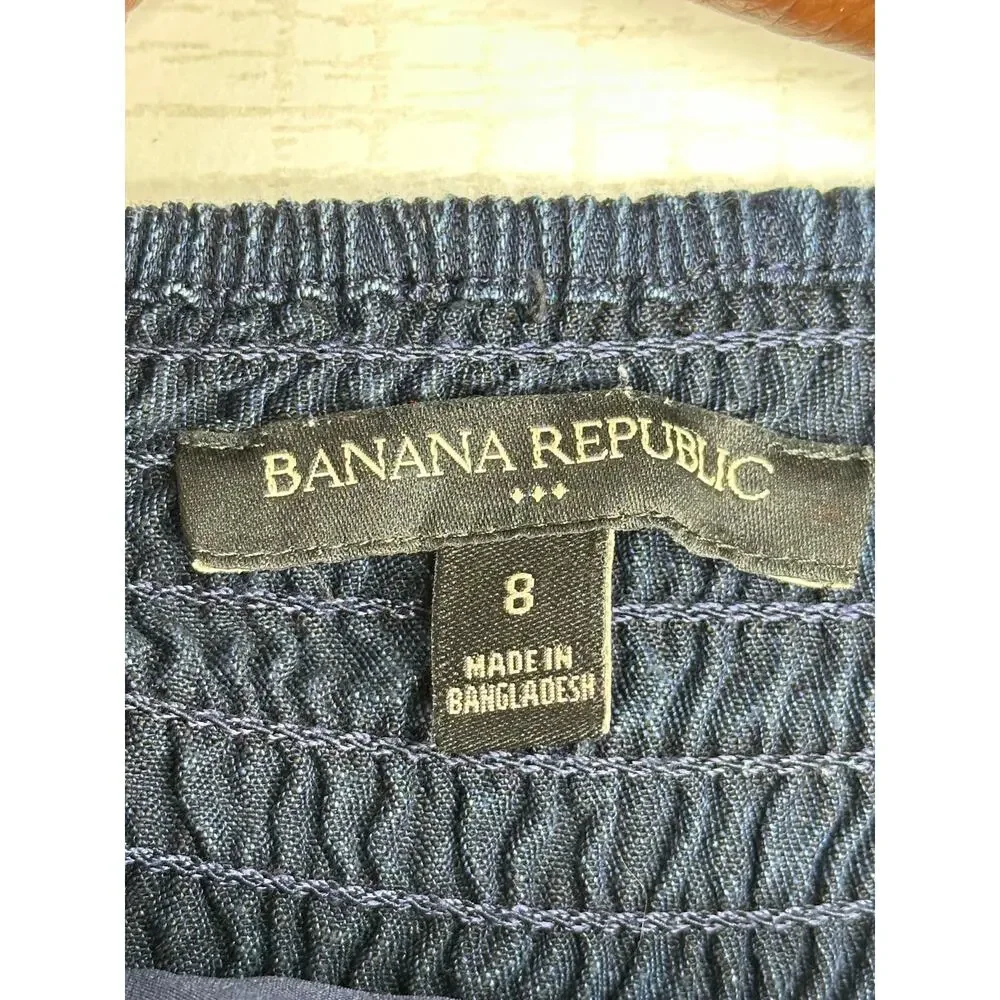 Banana Republic Dress 8 Blue Chambray Front Knot Tiered Midi Summer Beach